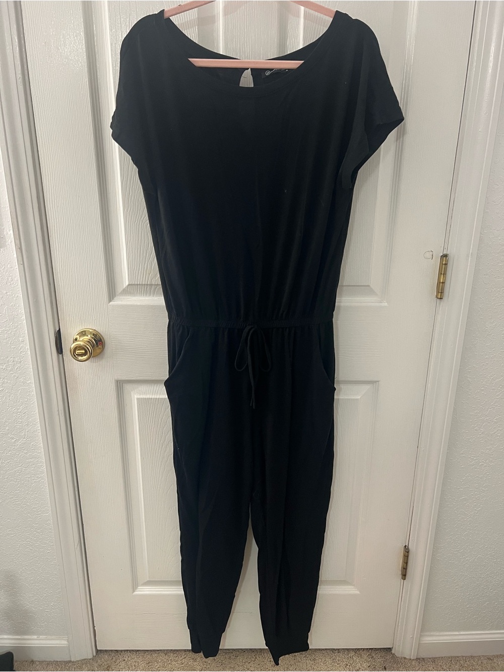 Pretty Garden Women’s Black Knit Jumpsuit with Drawstring Waist